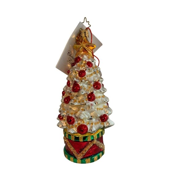 Christopher Radko 6” White Christmas Tree Ornament and Pendant Tree Drum Boxed - Picture 2 of 7